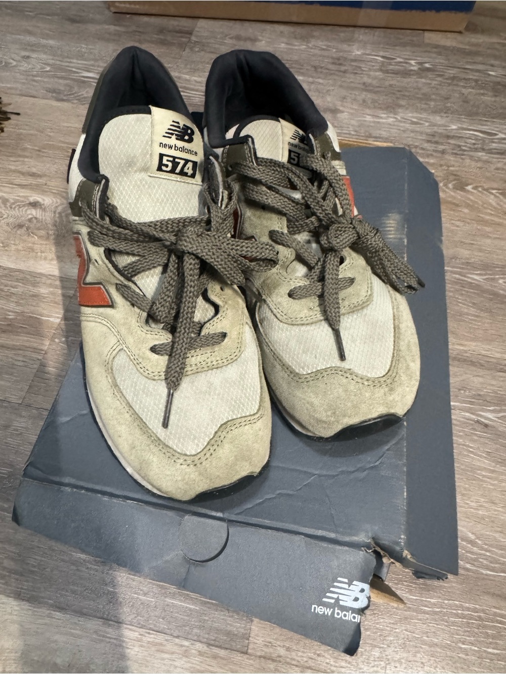 New Balance Olive Green Suede Sneakers with Orange 'N' - Picture 4 of 4